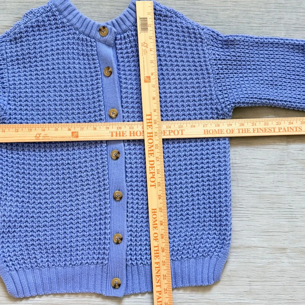 POPSUGAR Waffle Knit Cardigan Sweater Blue Mustard Yellow Cuffs Womens Medium